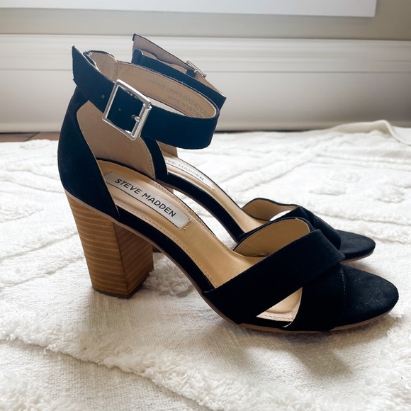 Steve Madden, chunky heel black sandals with cross toe, women’s size 7.5 - Picture 10 of 11